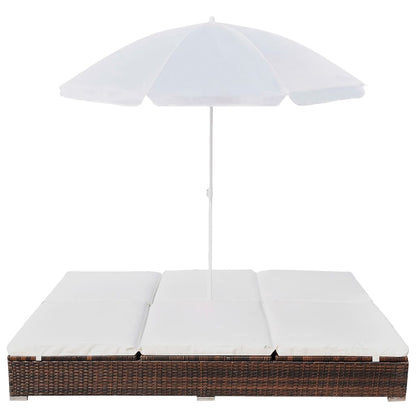 Lettino Prendisole con Ombrellone in Polyrattan Marrone - homemem39