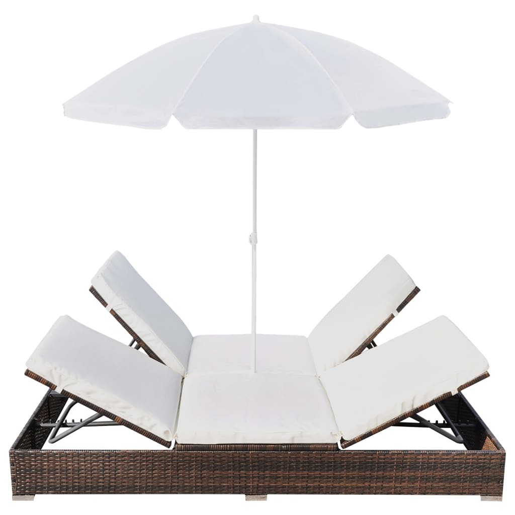 Lettino Prendisole con Ombrellone in Polyrattan Marrone - homemem39