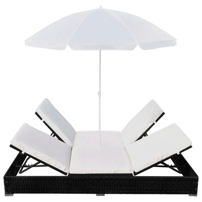 Lettino Prendisole con Ombrellone in Polyrattan Nero - homemem39