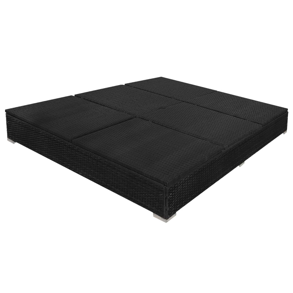 Lettino Prendisole con Ombrellone in Polyrattan Nero - homemem39