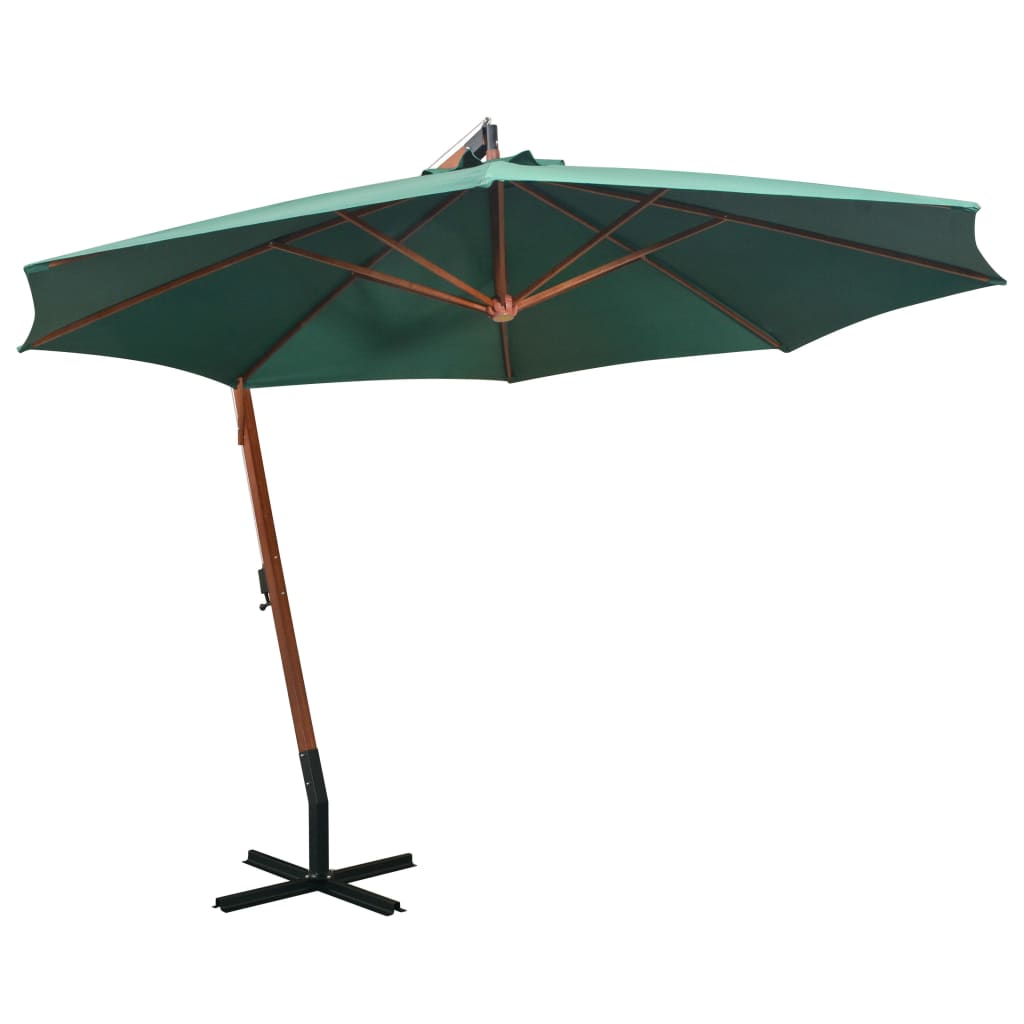 Ombrellone Pensile 350 cm Palo in Legno Verde - homemem39