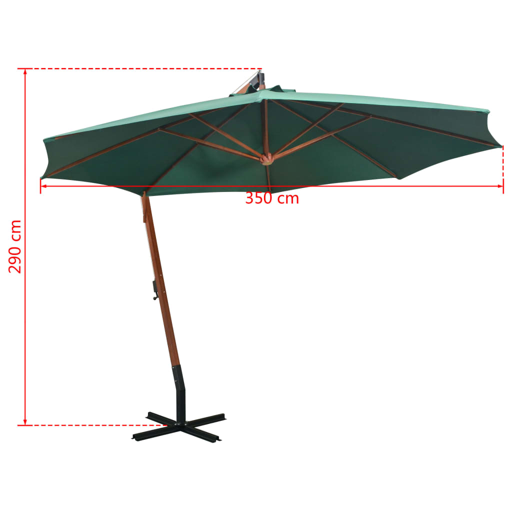 Ombrellone Pensile 350 cm Palo in Legno Verde - homemem39