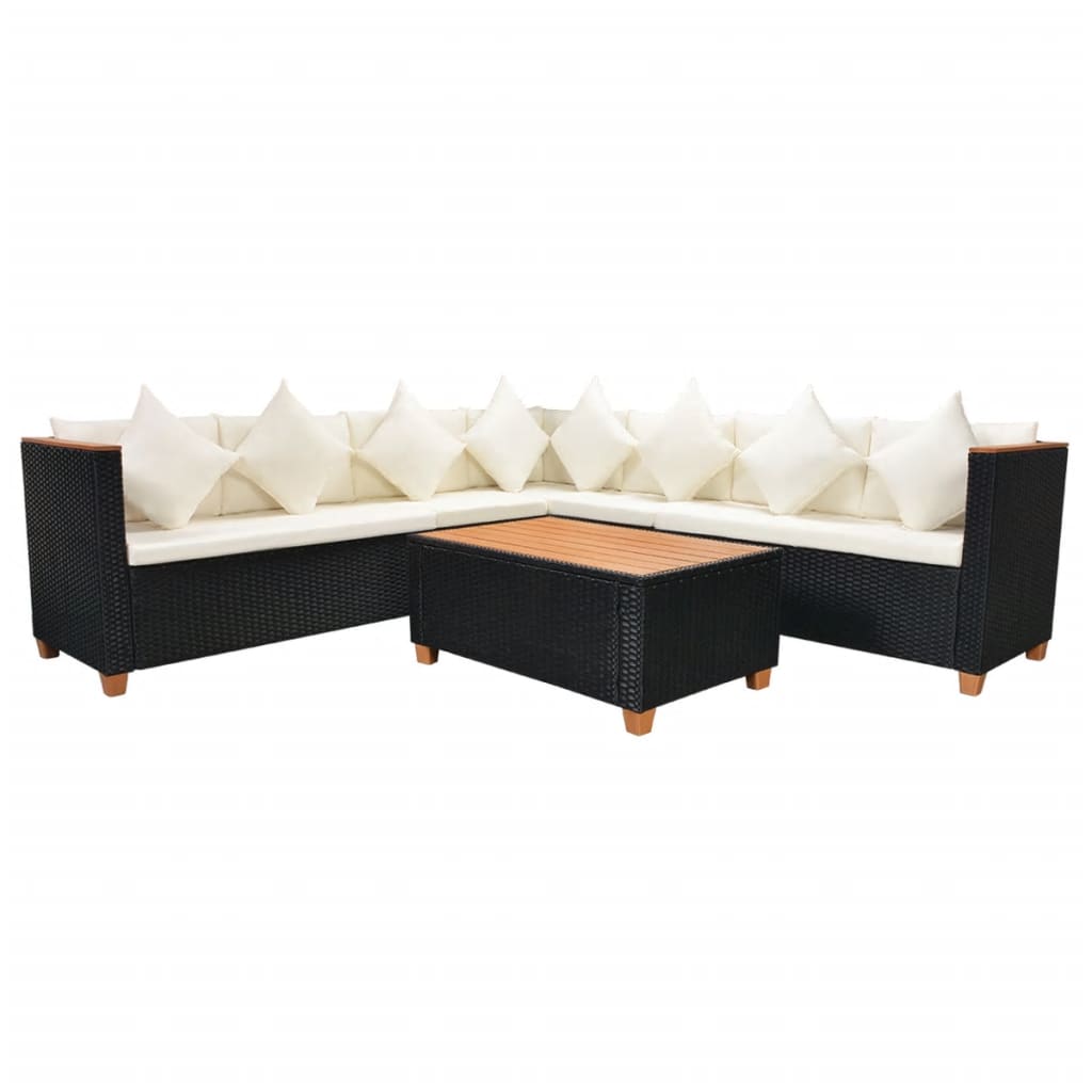 Set Divani da Giardino 5 pz con Cuscini in Polyrattan Nero - homemem39