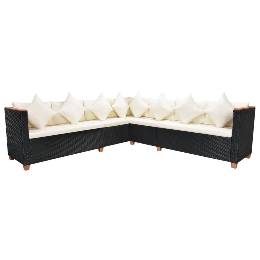 Set Divani da Giardino 5 pz con Cuscini in Polyrattan Nero - homemem39