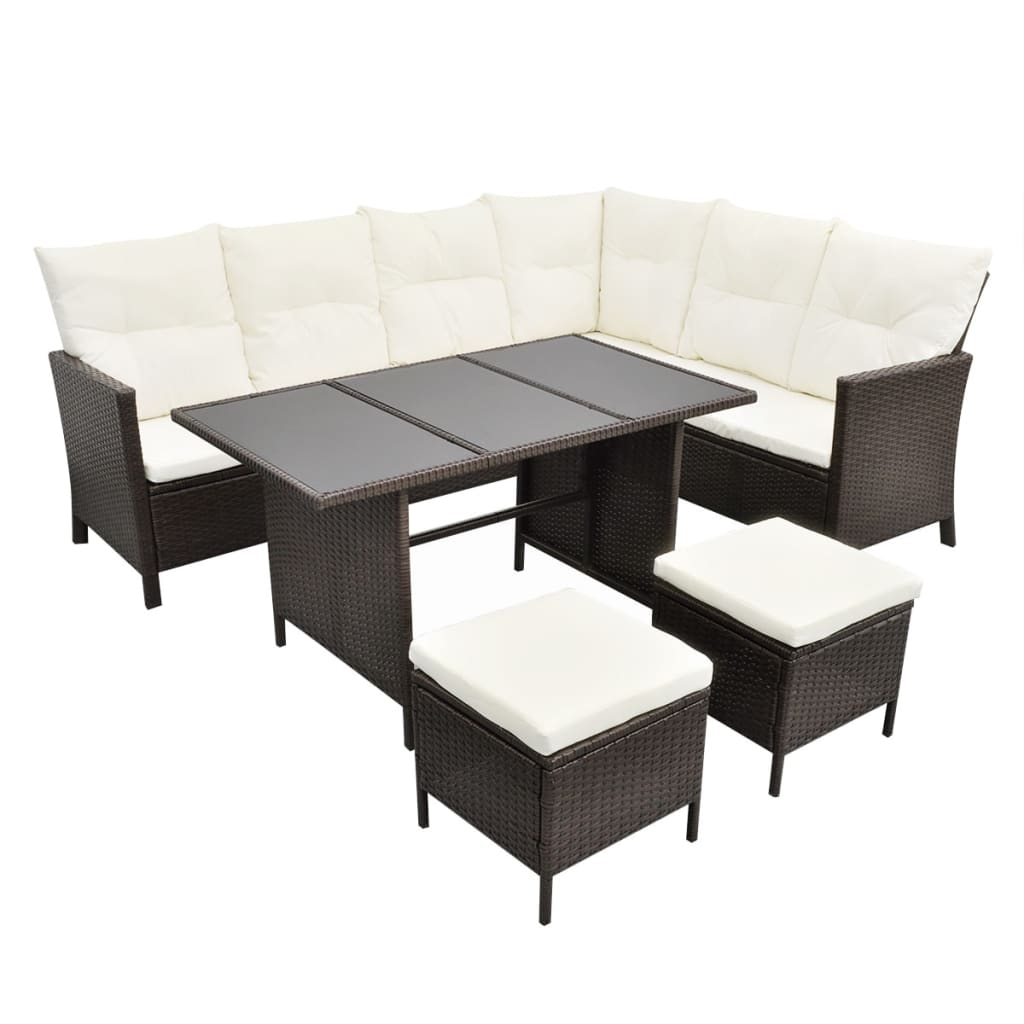 Set Divani da Giardino 4 pz con Cuscini in Polyrattan Marrone - homemem39