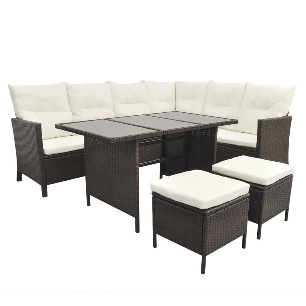 Set Divani da Giardino 4 pz con Cuscini in Polyrattan Marrone - homemem39