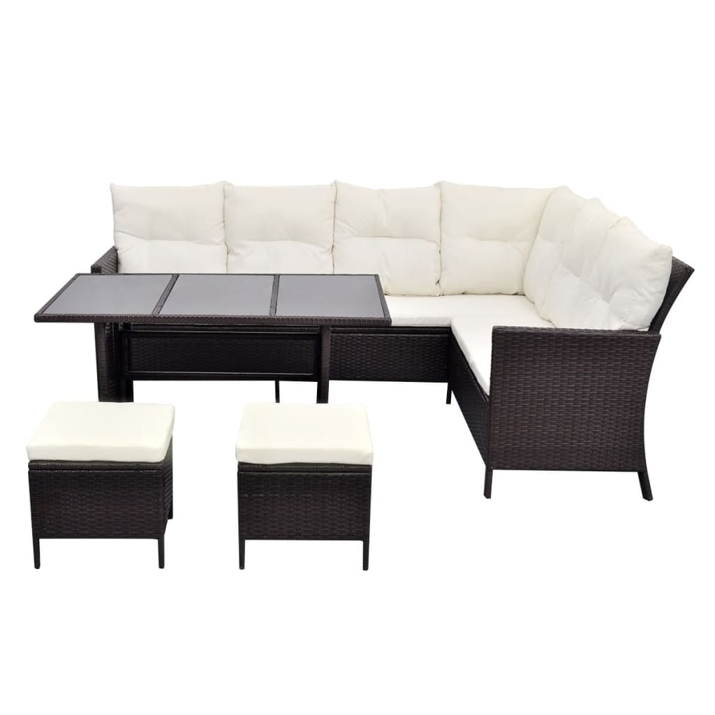 Set Divani da Giardino 4 pz con Cuscini in Polyrattan Marrone - homemem39