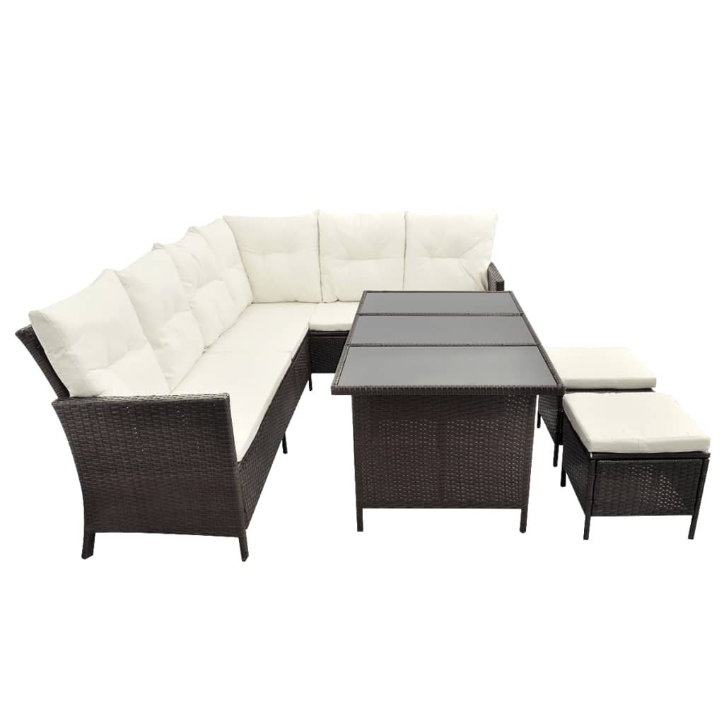 Set Divani da Giardino 4 pz con Cuscini in Polyrattan Marrone - homemem39