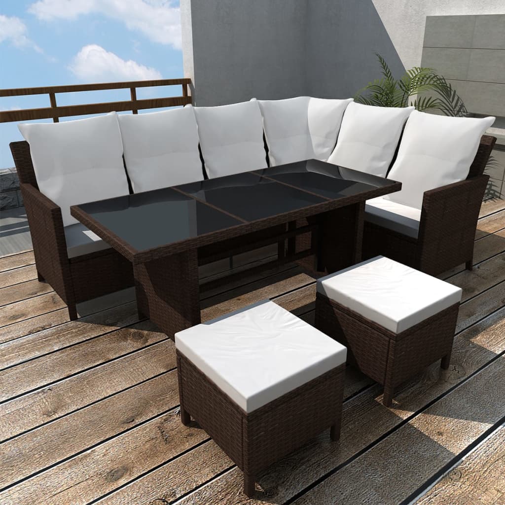 Set Divani da Giardino 4 pz con Cuscini in Polyrattan Marrone - homemem39