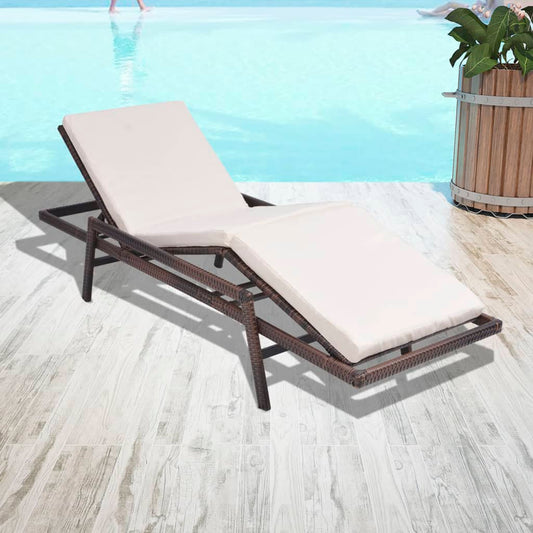 Lettino Prendisole con Cuscino in Polyrattan Marrone - homemem39