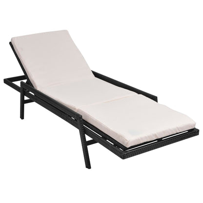 Lettino Prendisole con Cuscino in Polyrattan Nero - homemem39