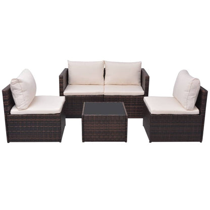 Set Divani da Giardino 5 pz con Cuscini in Polyrattan Marrone - homemem39