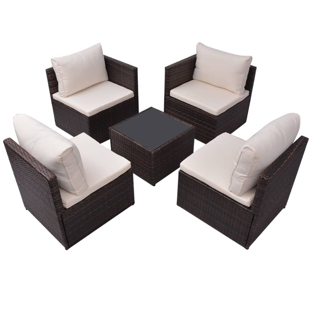 Set Divani da Giardino 5 pz con Cuscini in Polyrattan Marrone - homemem39