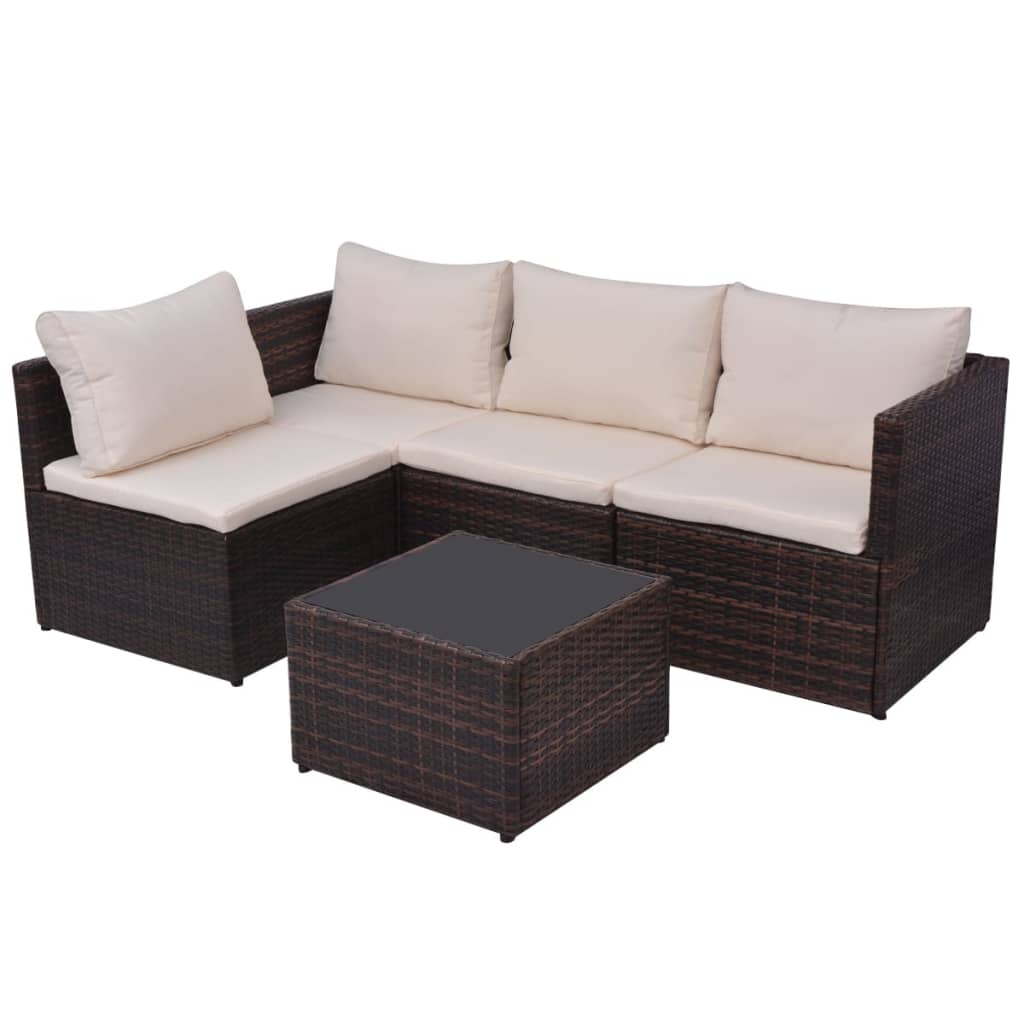 Set Divani da Giardino 5 pz con Cuscini in Polyrattan Marrone - homemem39