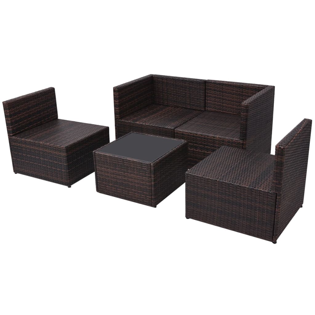 Set Divani da Giardino 5 pz con Cuscini in Polyrattan Marrone - homemem39