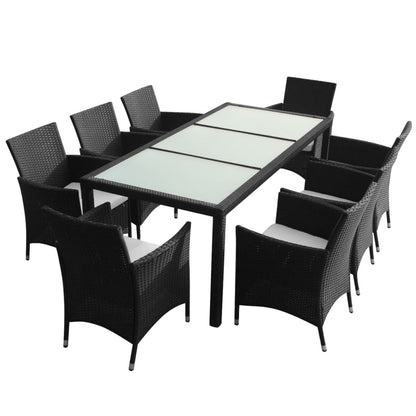 Set da Pranzo da Giardino 9 pz con Cuscini in Polyrattan Nero - homemem39