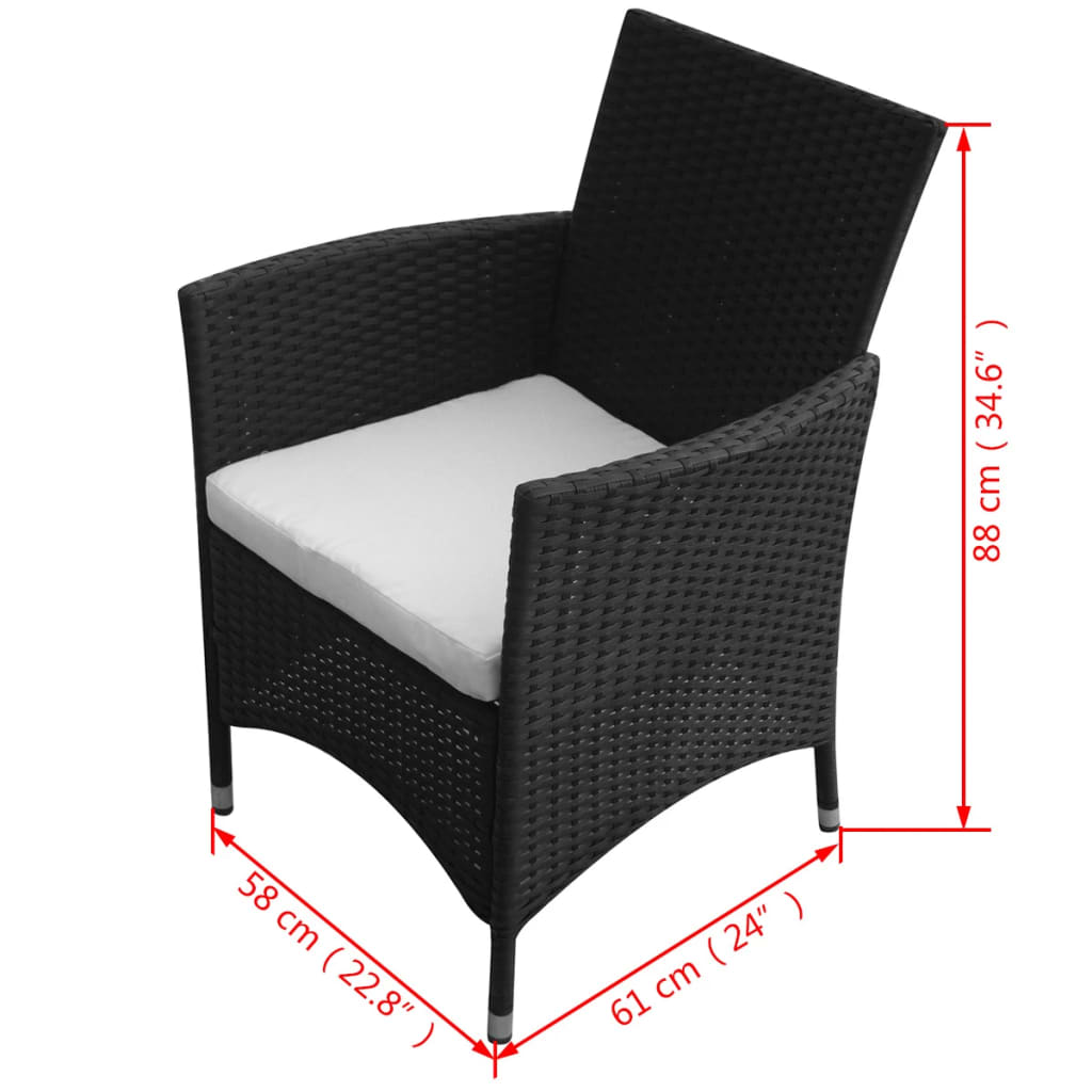 Set da Pranzo da Giardino 9 pz con Cuscini in Polyrattan Nero - homemem39