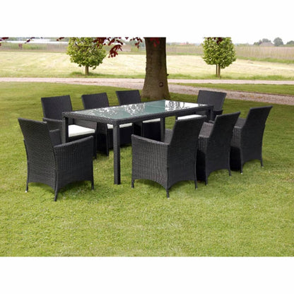 Set da Pranzo da Giardino 9 pz con Cuscini in Polyrattan Nero - homemem39