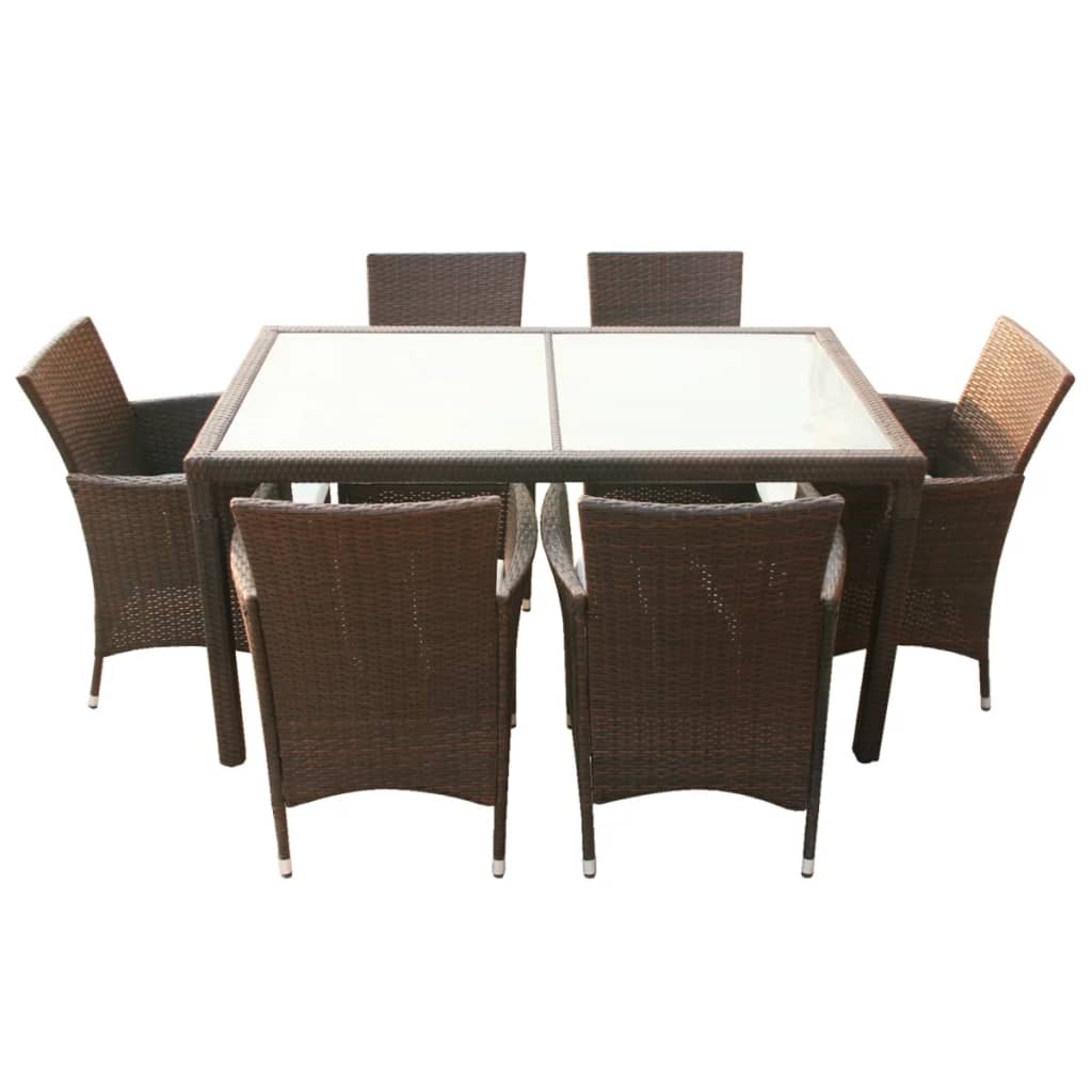 Set da Pranzo da Giardino 7 pz con Cuscini Polyrattan Marrone - homemem39