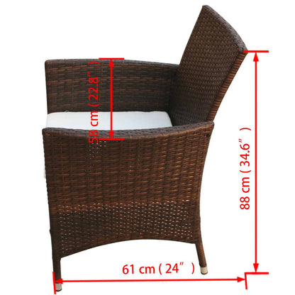 Set da Pranzo da Giardino 7 pz con Cuscini Polyrattan Marrone - homemem39