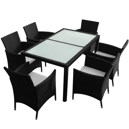 Set da Pranzo da Giardino 7 pz con Cuscini in Polyrattan Nero - homemem39