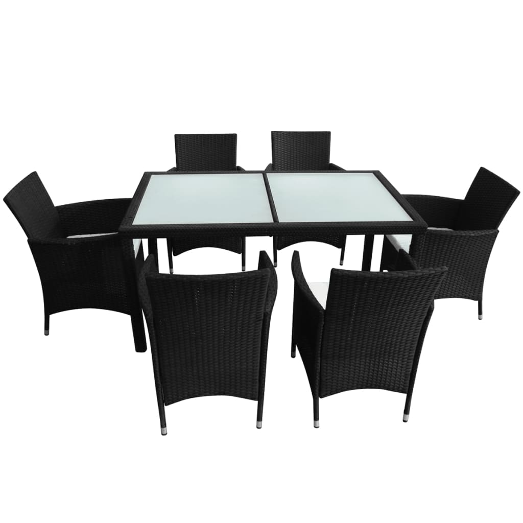 Set da Pranzo da Giardino 7 pz con Cuscini in Polyrattan Nero - homemem39