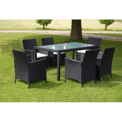 Set da Pranzo da Giardino 7 pz con Cuscini in Polyrattan Nero - homemem39