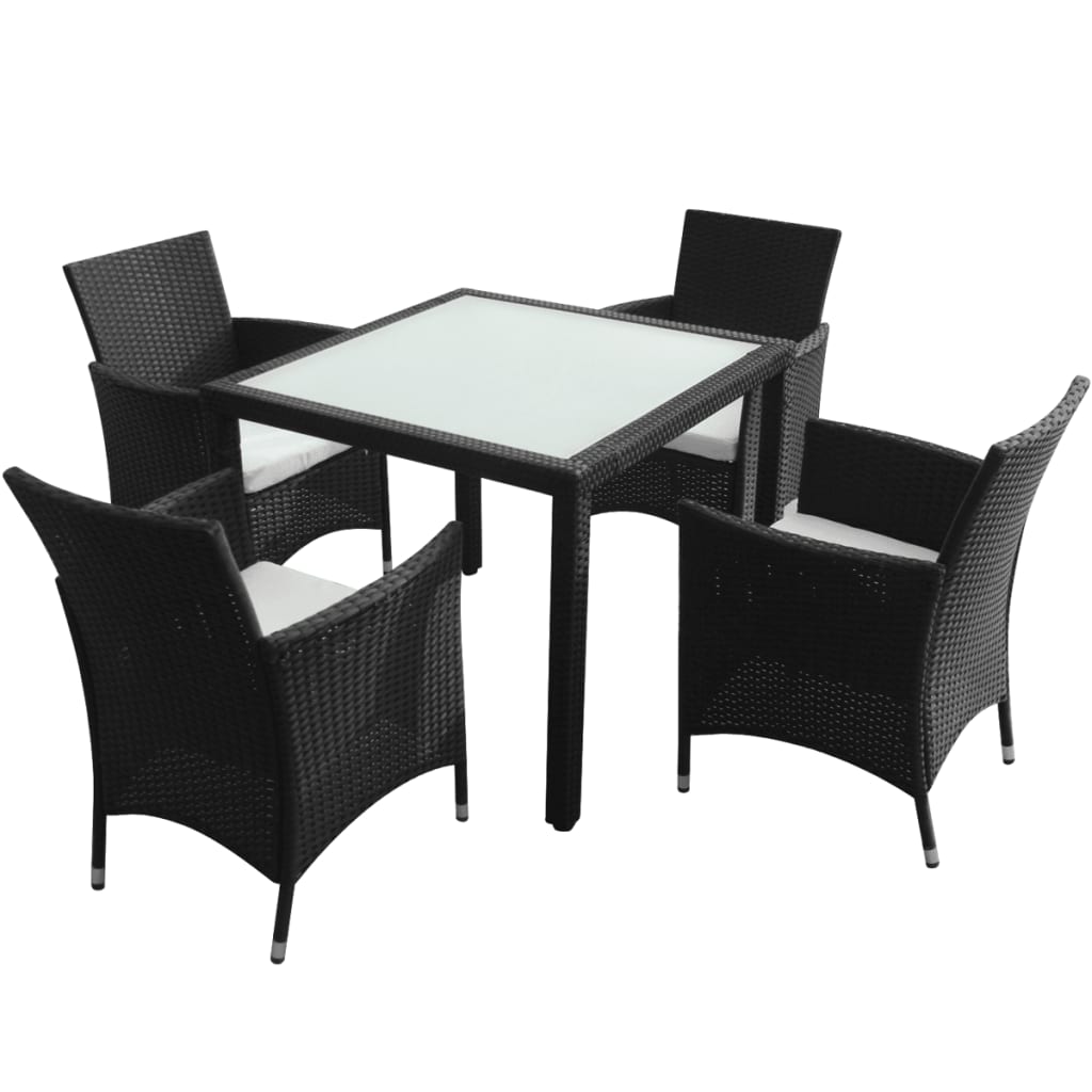 Set da Pranzo da Giardino 5 pz con Cuscini in Polyrattan Nero - homemem39