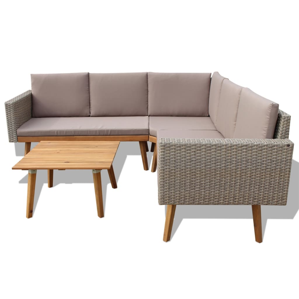 Set Divani da Giardino 4 pz con Cuscini in Polyrattan Grigio - homemem39