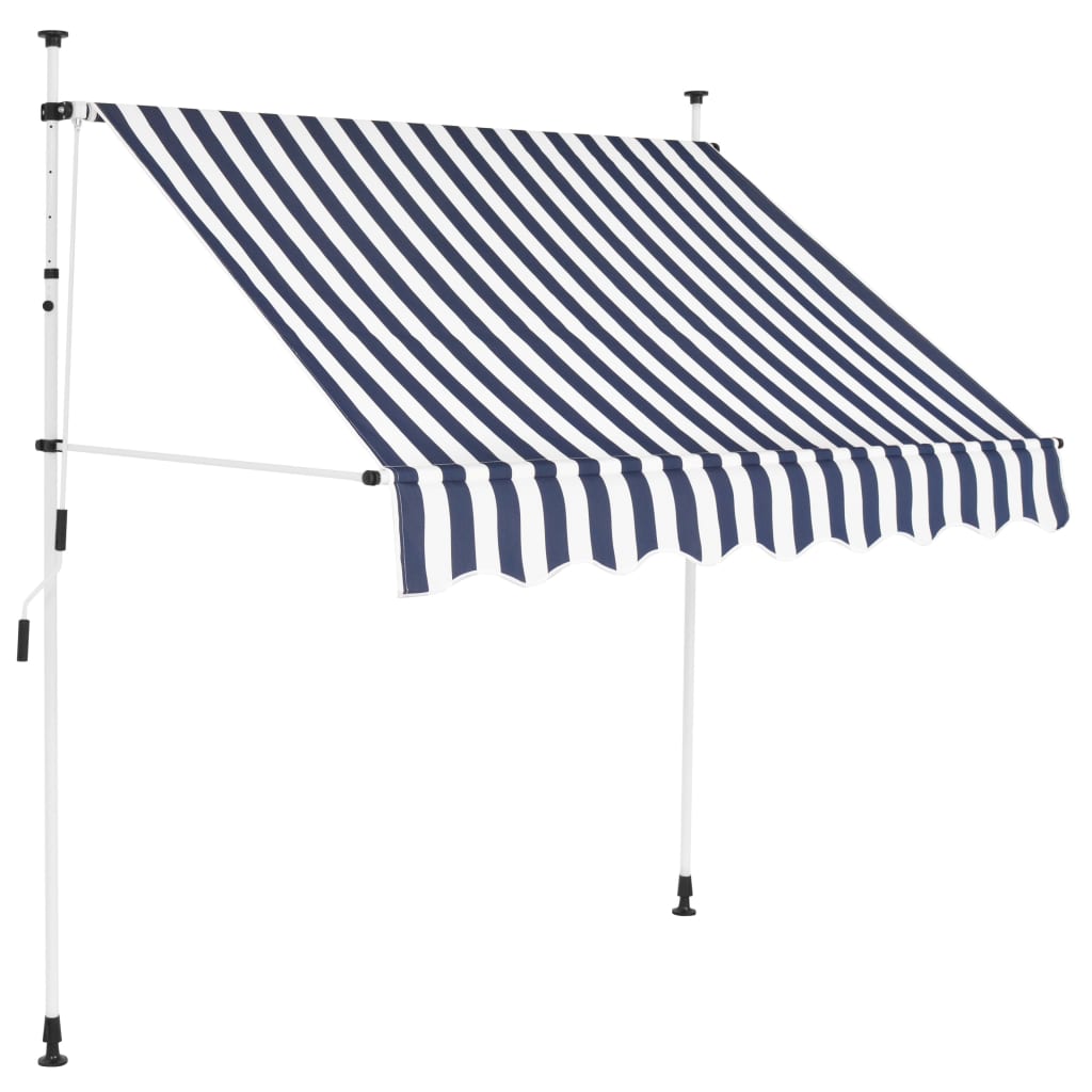 Tenda da Sole Retrattile Manuale 200 cm a Strisce Blu e Bianche - homemem39