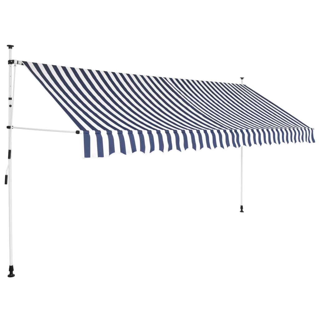 Tenda da Sole Retrattile Manuale 400 cm a Strisce Blu e Bianche - homemem39