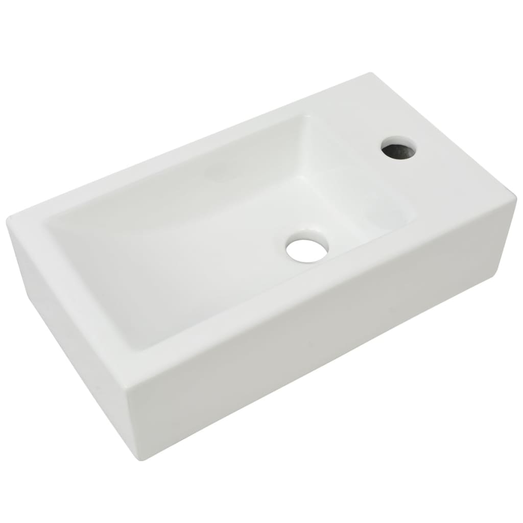 Lavandino con Foro Rubinetto Rettangolare Ceramica 46x25,5x12cm - homemem39