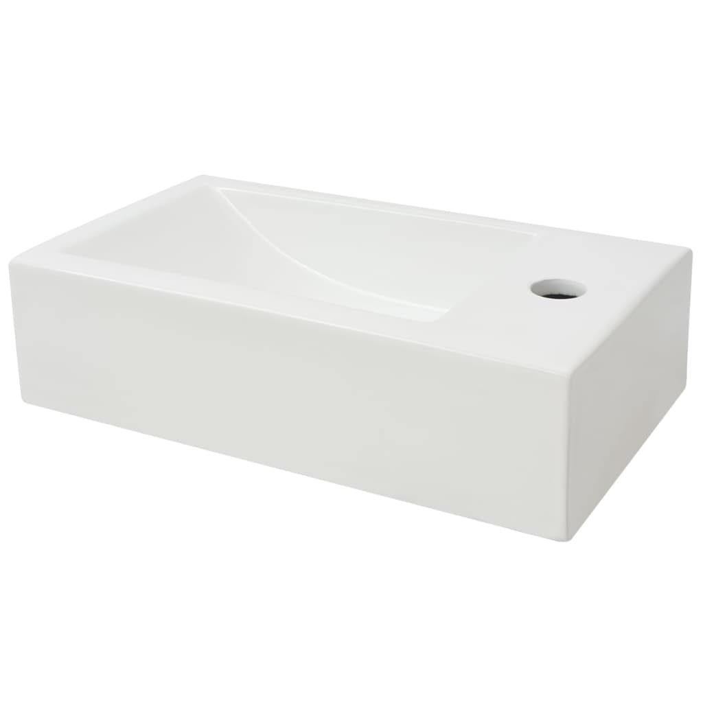 Lavandino con Foro Rubinetto Rettangolare Ceramica 46x25,5x12cm - homemem39