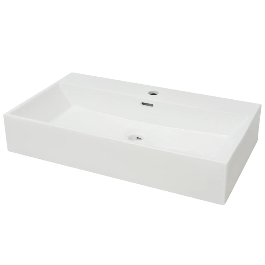 Lavandino con Foro Rubinetto in Ceramica Bianca 76x42,5x14,5 cm - homemem39