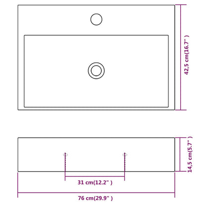 Lavandino con Foro Rubinetto in Ceramica Bianca 76x42,5x14,5 cm - homemem39