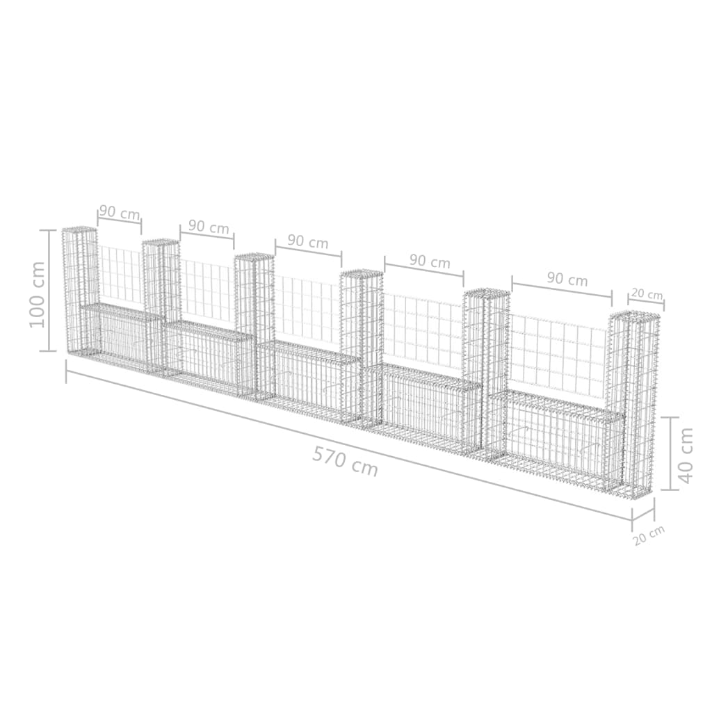 Gabbione in Rete ad U in Acciaio Zincato 570x20x100 cm - homemem39