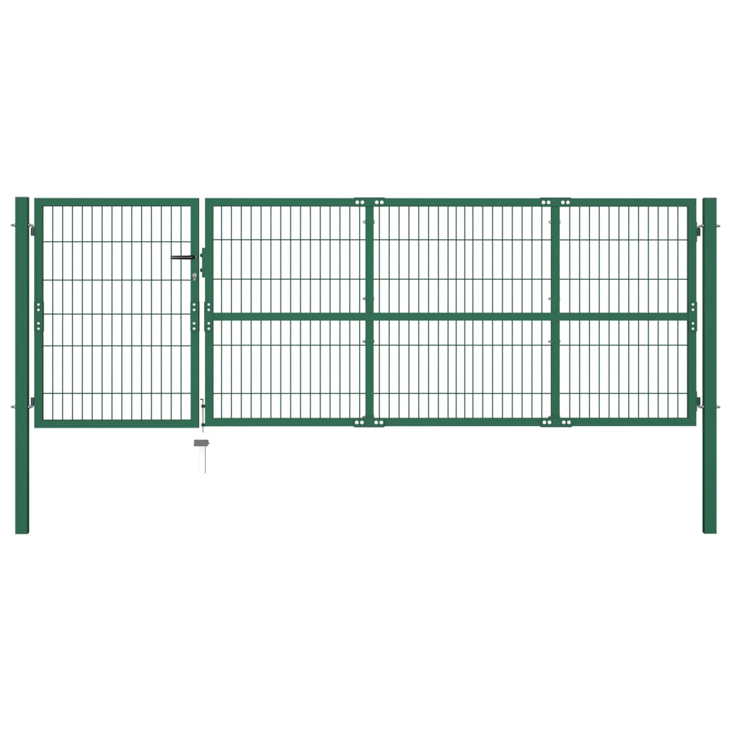 Cancello di Recinzione con Paletti 350x100 cm in Acciaio Verde - homemem39