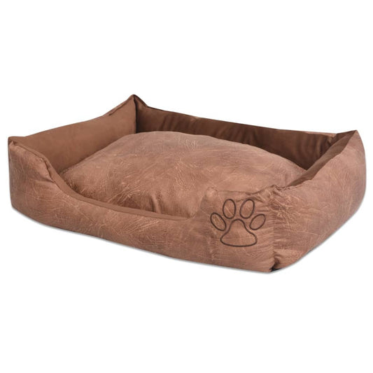 Cuccia per Cani con Cuscino Imbottito Pelle Sintetica PU Taglia S Beige - homemem39