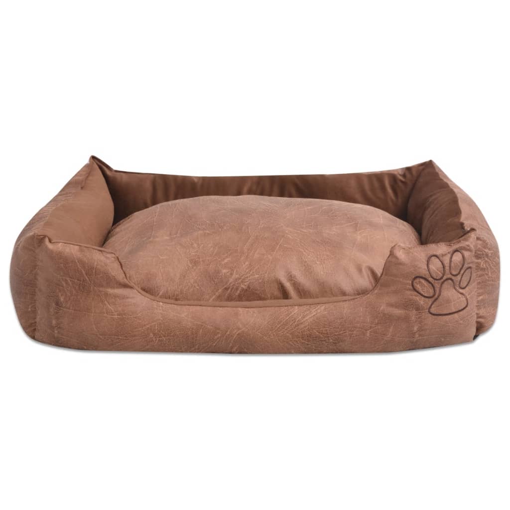 Cuccia per Cani con Cuscino Imbottito Pelle Sintetica PU Taglia S Beige - homemem39