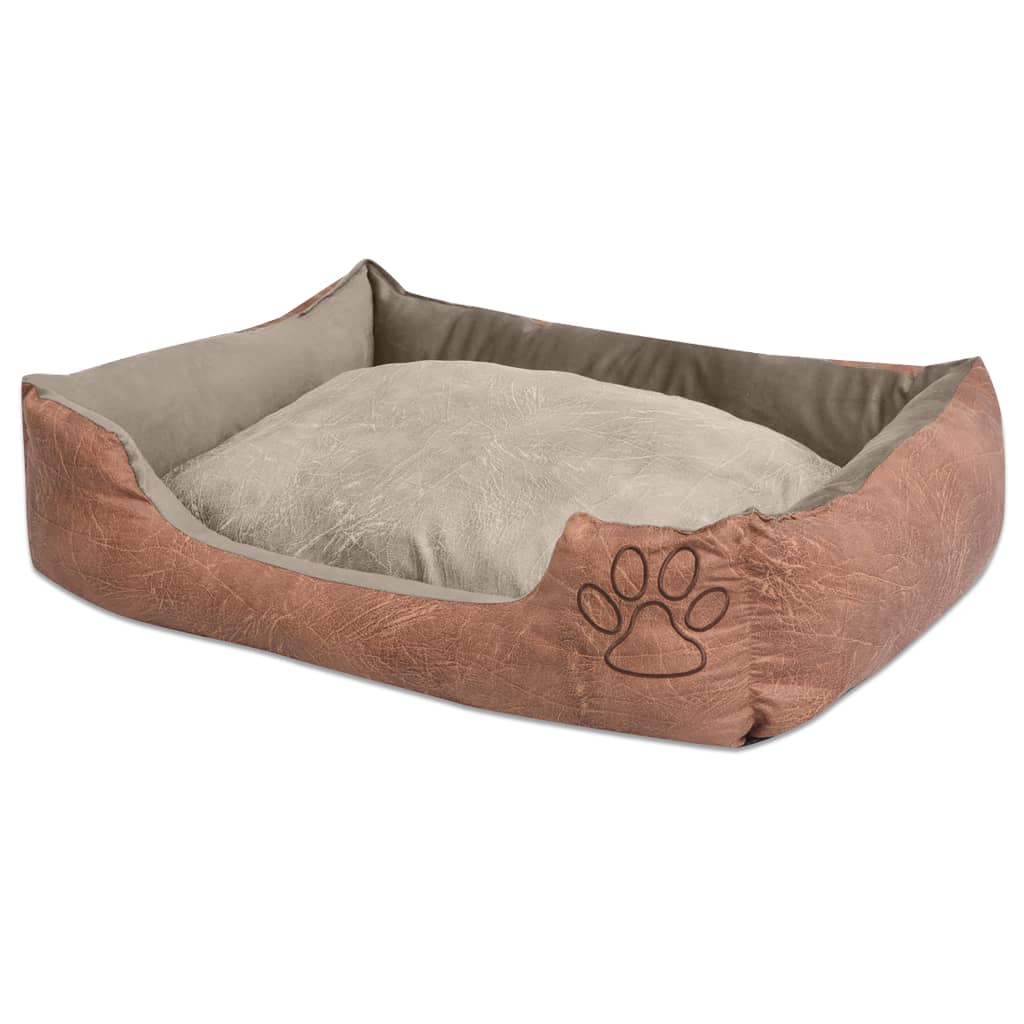 Cuccia per Cani con Cuscino in Pelle Sintetica Taglia L Beige - homemem39