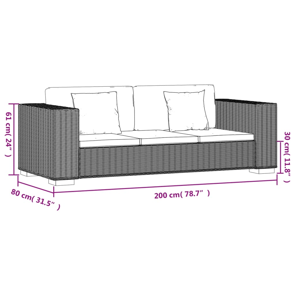 Divano a 3 Posti Set 8 pz in Vero Rattan - homemem39