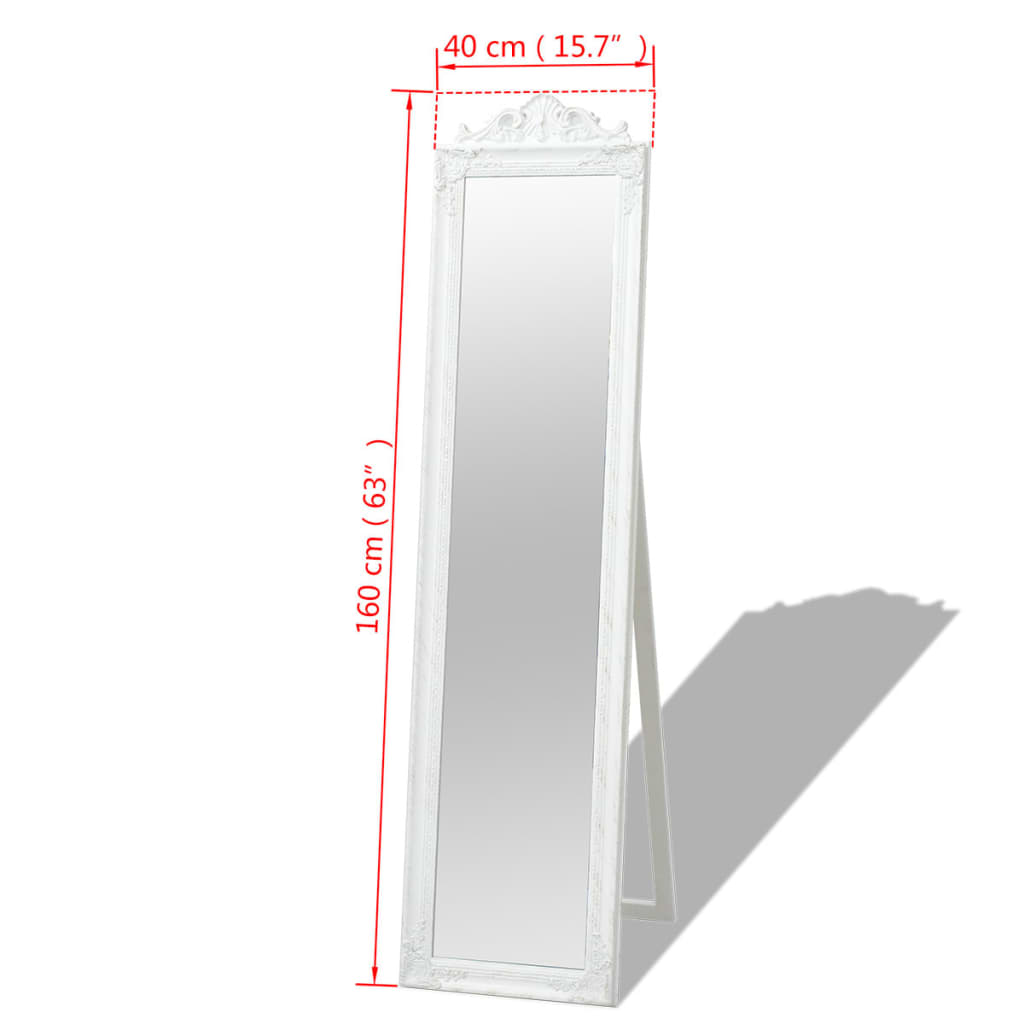 Specchio Autoportante Stile Barocco 160x40 cm Bianco - homemem39