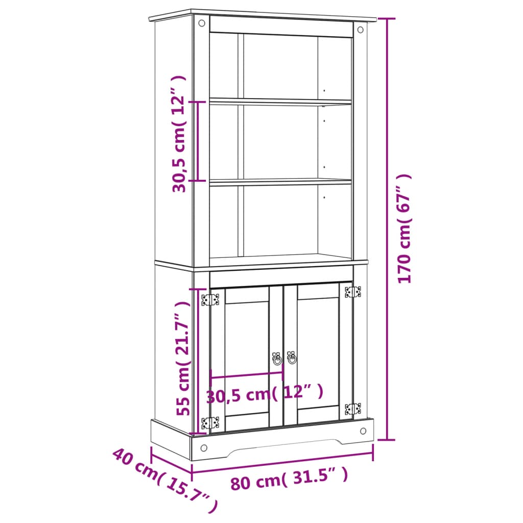 Credenza in Legno di Pino Messicano Corona Range 80x40x170 cm - homemem39