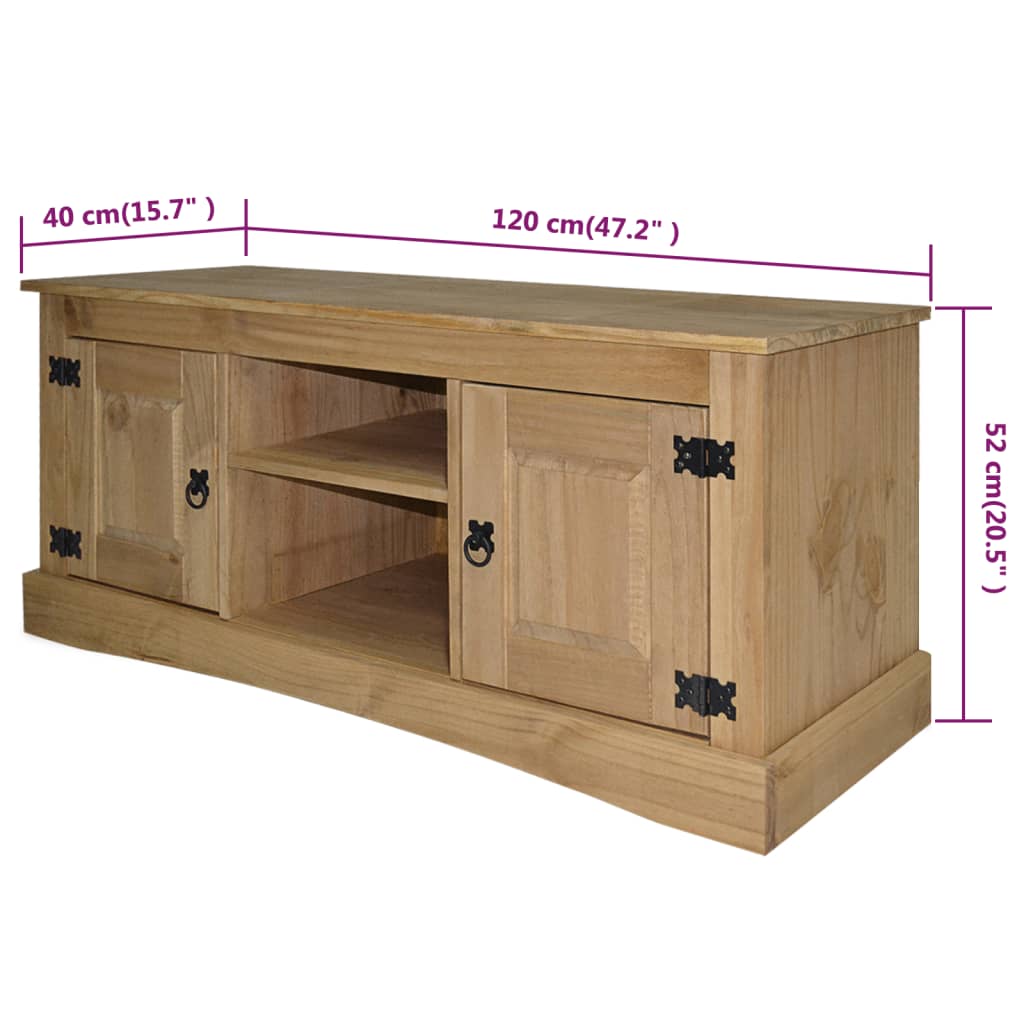 Mobile Porta TV Legno Pino Messicano Corona Range 120x40x52 cm - homemem39