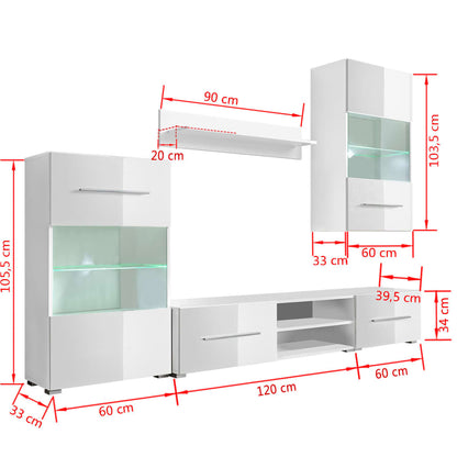 Mobile TV a Parete con Vetrina 5 pz Illuminazione LED Bianco - homemem39