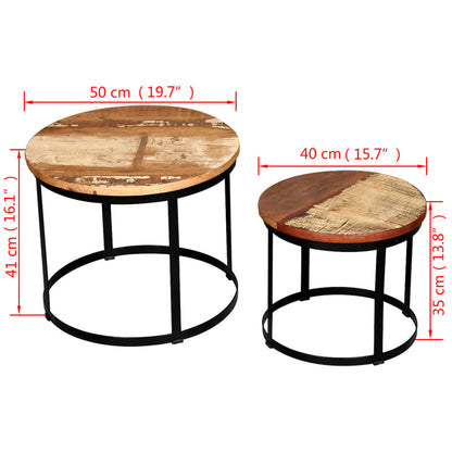 2 Pz Tavoli da Caffè Tondi Legno Massello di Recupero 40cm/50cm - homemem39