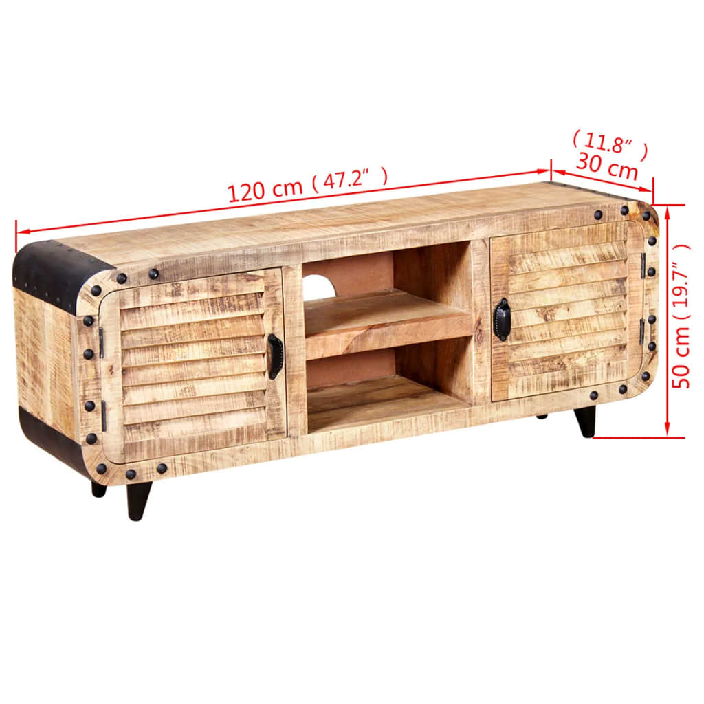 Mobile Porta TV in Legno Grezzo di Mango 120x30x50 cm - homemem39