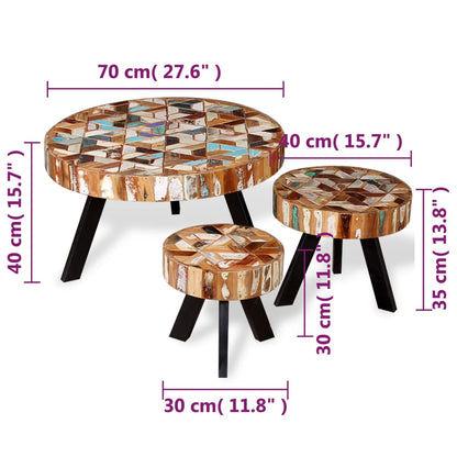 Set Tavolino da Caffè 3 pz in Legno Massello Riciclato - homemem39