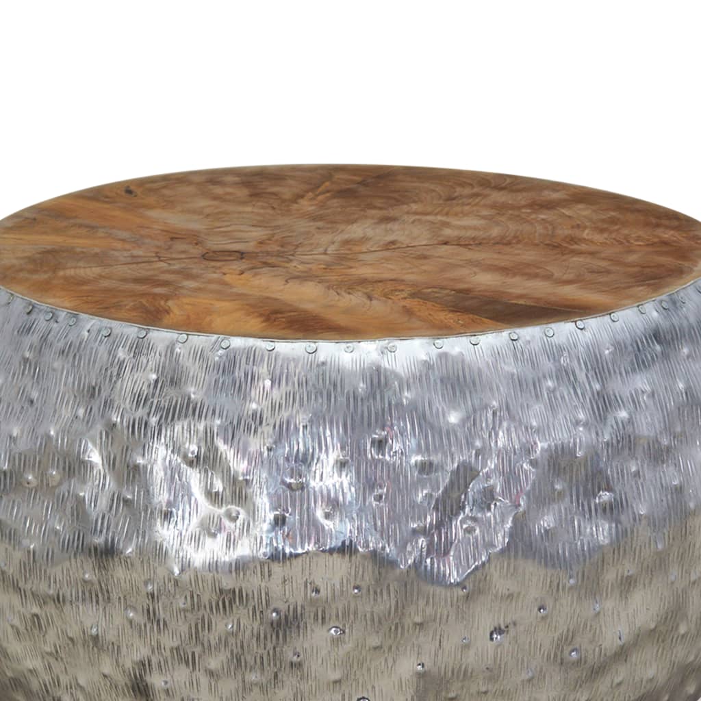 Tavolino da Caffè in Alluminio e Legno di Teak 60x60x30 cm - homemem39