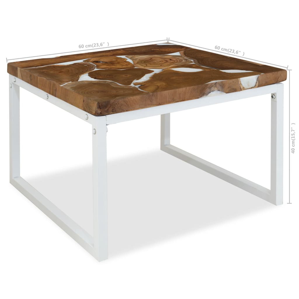 Tavolino da Caffè in Legno di Teak e Resina 60x60x40 cm - homemem39